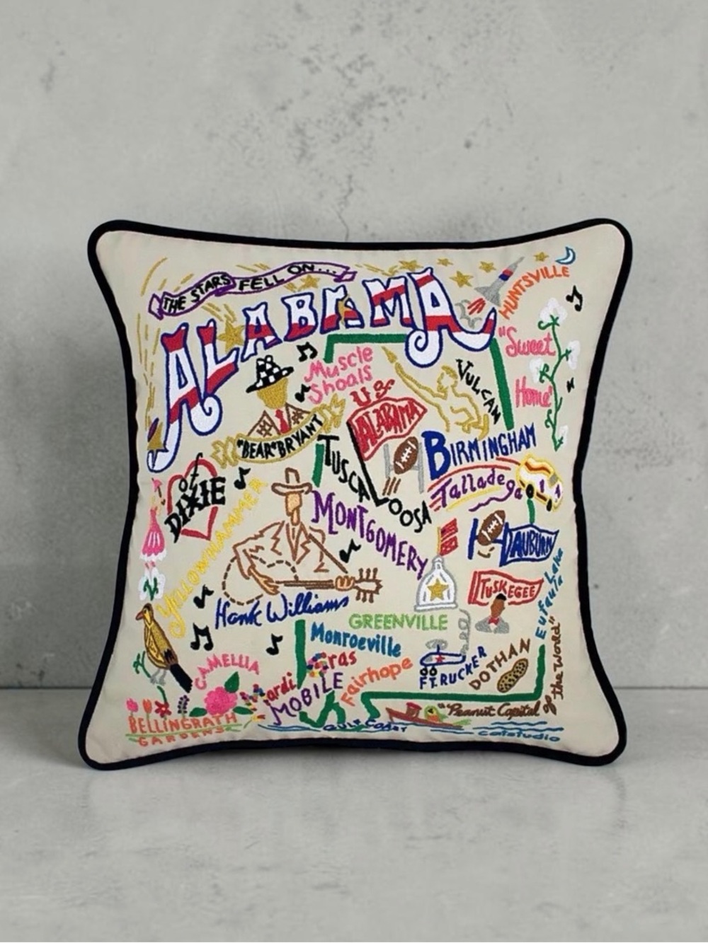 NEW CatStudio University of Alabama Pillow 20" square Hand-embroidered State
